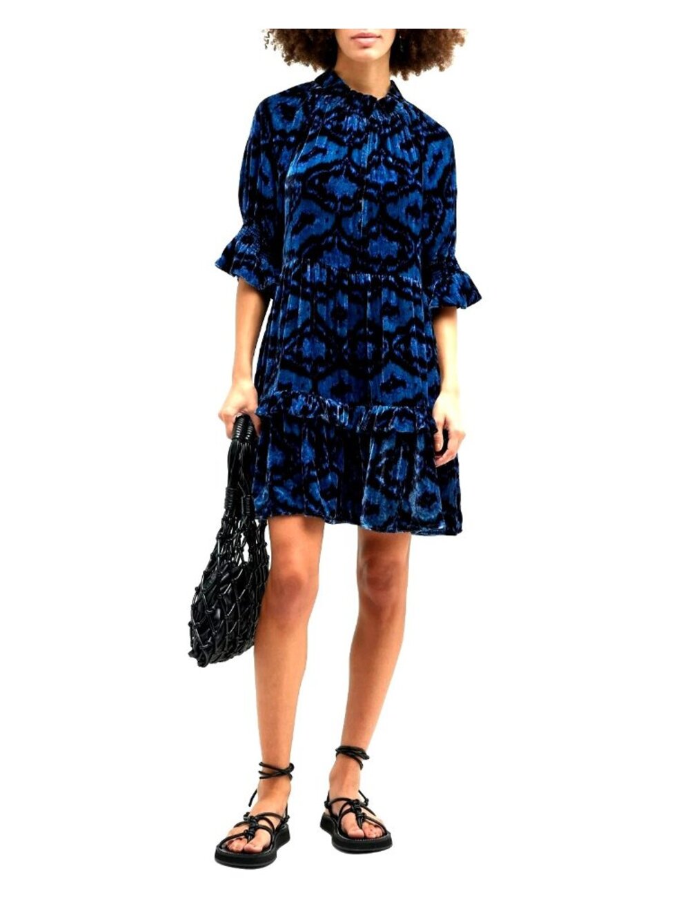 Figue $495 Blue Velvet Burnout Mini Dress Boho Print Romantic Whimsigoth Fall - Picture 3 of 11